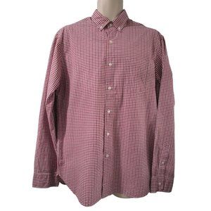 J Crew Classic Red White Blue Check Mens Cotton Button Down Large EUC